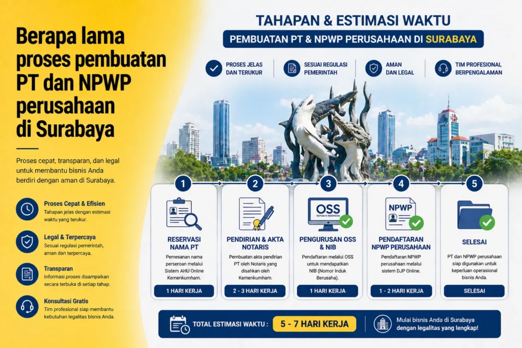 berapa lama proses pembuatan PT dan NPWP perusahaan di Surabaya