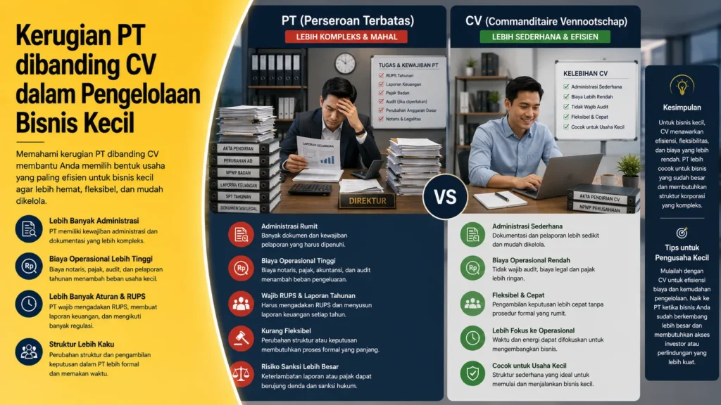 Kerugian PT dibanding CV dalam pengelolaan bisnis kecil