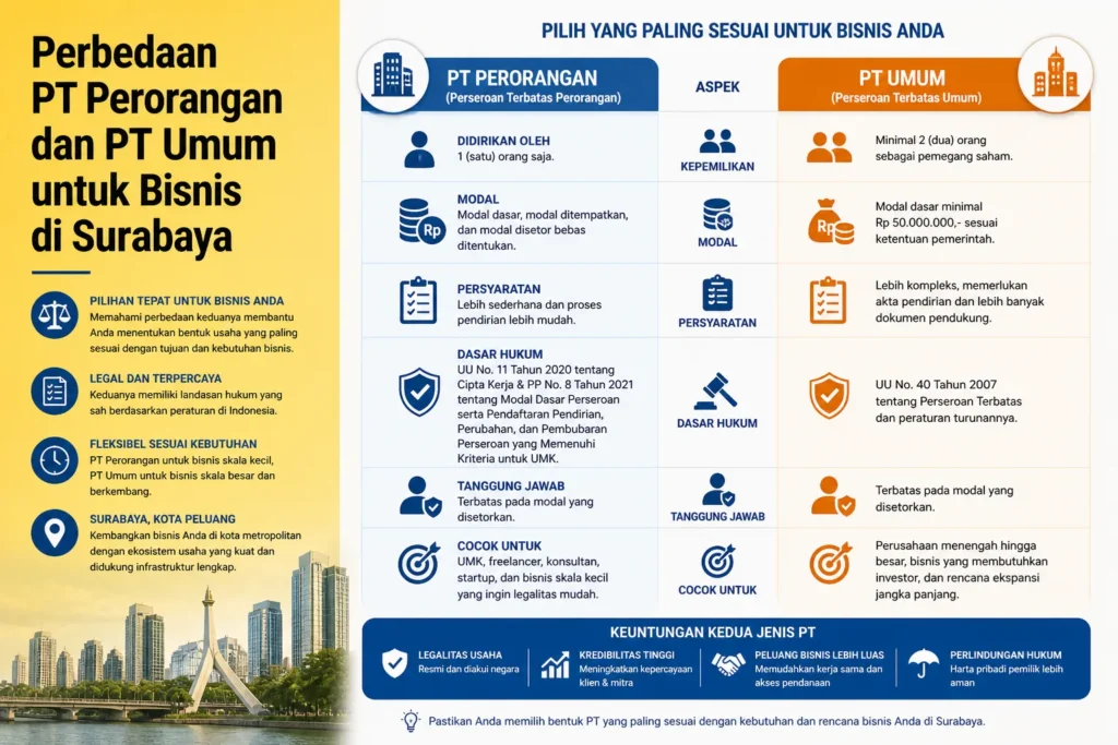 perbedaan PT perorangan dan PT umum untuk bisnis di Surabaya